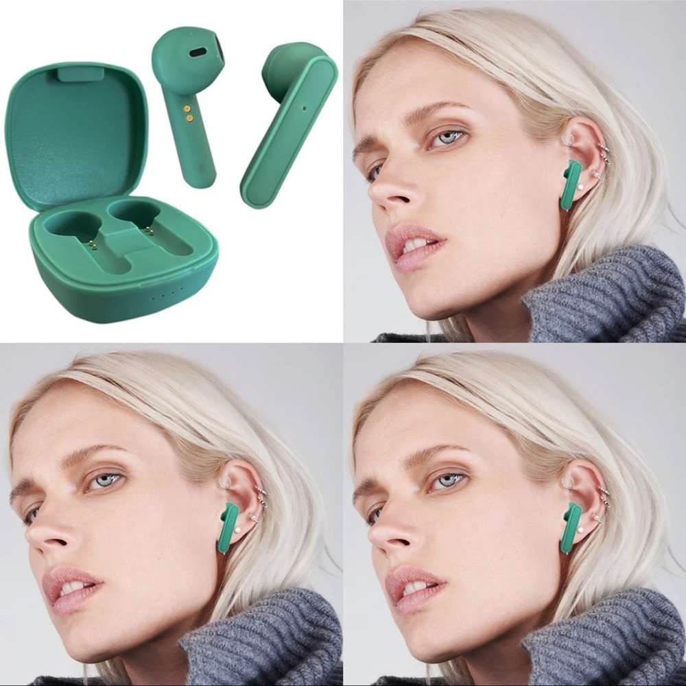 Wireless Green Earbuds & charging case headphones Bluetooth